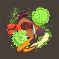 Still Life With Cooking Ingredients For Fresh Vegetarian Salad With Raw And Fresh Vegetables Places Around Cutting Board