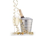 Bottle with champagne and two full wineglasses Royalty Free Stock Photo