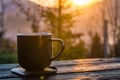 Two cups with coffee on the wooden table Royalty Free Stock Photo