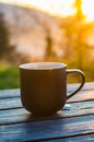 Two cups with coffee on the wooden table Royalty Free Stock Photo