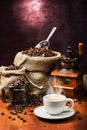 Still life with a cup of steaming coffee Royalty Free Stock Photo