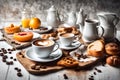 Image is generated using AI. Breakfast, tea and coffee break and breakfast. Royalty Free Stock Photo