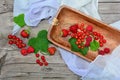 Currants, strawberries and raspberries on a rustic table Royalty Free Stock Photo