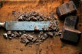 Still life with dark chocolate on a wooden board Royalty Free Stock Photo