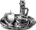 Still life with a decanter and apple