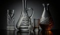 Still life with decanters and vases on a black background. Generative AI