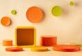 Still life with different colorful podium for products presentation or exhibitions. Abstract autumn background of geometric