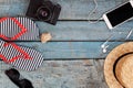 Still life of different items for relaxing on the beach, rubber Royalty Free Stock Photo