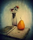 Still Life Open Book Pear Flowers. Digital Art. Royalty Free Stock Photo