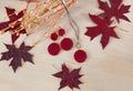 Earrings and necklace set with red stones - autumn leaves decoration