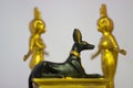 Egyptian statues anubis eset nebtht in gold Royalty Free Stock Photo