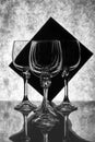 Still life with empty glass goblets `Flowing quadrilateral.