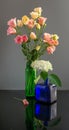 Still life with eustoma lisianthus and hydrangea flowers. Royalty Free Stock Photo