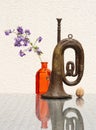 Still life with flower and old bugle Royalty Free Stock Photo
