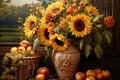 Still life with flower of Sunflower. Beautiful bouquet of sunflowers. Rural Vintage. Retro.