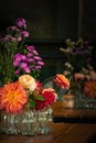 Still Life With Flowers In Glass Bottle On Desk Wood : Oil Painting Filter Royalty Free Stock Photo