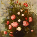 Still life with flowers in the style of old baroque painting, pink and white peonies and roses ai Generated, generative AI, CGI Royalty Free Stock Photo