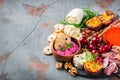 Assortment of spanish tapas or italian antipasti with hummus Royalty Free Stock Photo