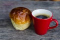 Still life food and drink with hot coffee and bun bread Royalty Free Stock Photo