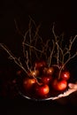 Still life with food for halloween. Sweets, apples, candies.