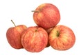 Still life of four apples with ponytails on a white background