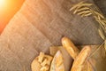 Still life with French fresh bread baguettes with poolish on a w Royalty Free Stock Photo