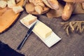 Still life with French fresh bread baguettes with poolish on a w Royalty Free Stock Photo