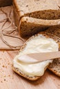 Still life fresh bread with butter and honey Royalty Free Stock Photo