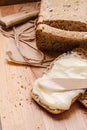 Still life fresh bread with butter and honey Royalty Free Stock Photo