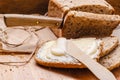 Still life fresh bread with butter and honey Royalty Free Stock Photo