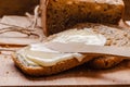 Still life fresh bread with butter and honey Royalty Free Stock Photo