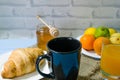 Still life with fresh fruits and glass of juice on the wooden background Royalty Free Stock Photo