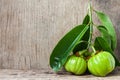 Still life with fresh garcinia cambogia on wooden background (Th