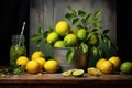 Still life with fresh limes in chiaroscuro