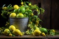 Still life with fresh limes in chiaroscuro