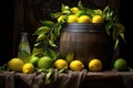 Still life with fresh limes in chiaroscuro