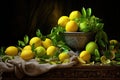 Still life with fresh limes in chiaroscuro