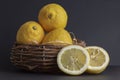 Still life with fresh Sorrento lemons and fresh lemon slices