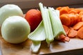 Still life of fresh vegetables on cutting board