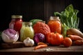 Still life, fresh vegetables on a wooden table, studio light. Royalty Free Stock Photo