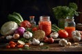 Still life, fresh vegetables on a wooden table, studio light. Royalty Free Stock Photo