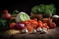 Still life, fresh vegetables on a wooden table, studio light. Royalty Free Stock Photo