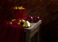 Still life fruit apples plums mirabelle