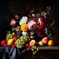 still life with fruit and flowers Royalty Free Stock Photo
