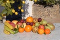 Still life of fruit with sunlight outside,