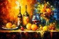 Still Life with Fruit and Wine Brush Strokes Painting Royalty Free Stock Photo