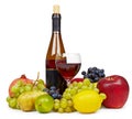 Still life of fruit and wine on white Royalty Free Stock Photo