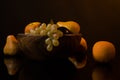 Still-life with fruit in a wooden dish