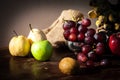 Still life Fruits with Chinese pear,kiwi,Red apple,grapes and Cu Royalty Free Stock Photo