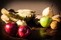 Still life Fruits with Chinese pear,kiwi,Red apple,grapes and Cu Royalty Free Stock Photo